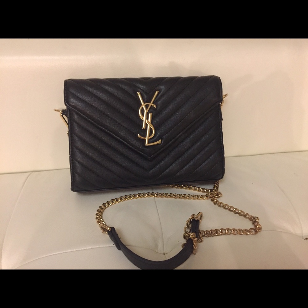 YSL Style Leather Wallet clutch with gold chain